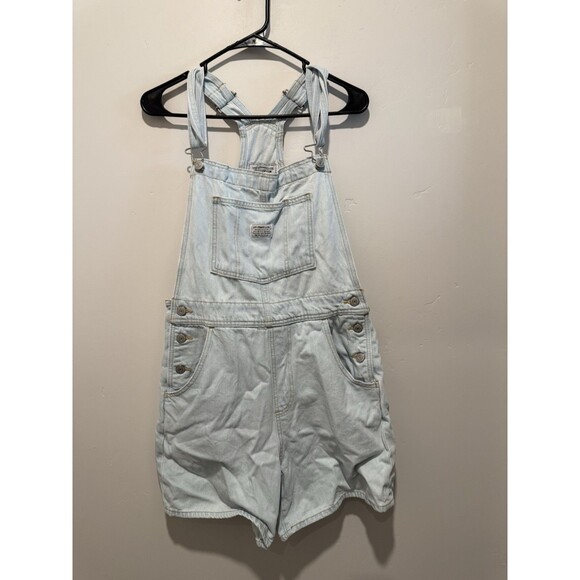 Levis Shortalls Bib Overall Shorts Denim Levi Strauss Light Wash Loose Fit M - Picture 2 of 9